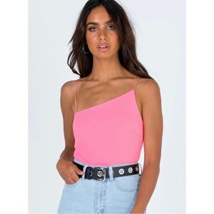 Princess Polly Pink Asymmetrical Bodysuit (small)